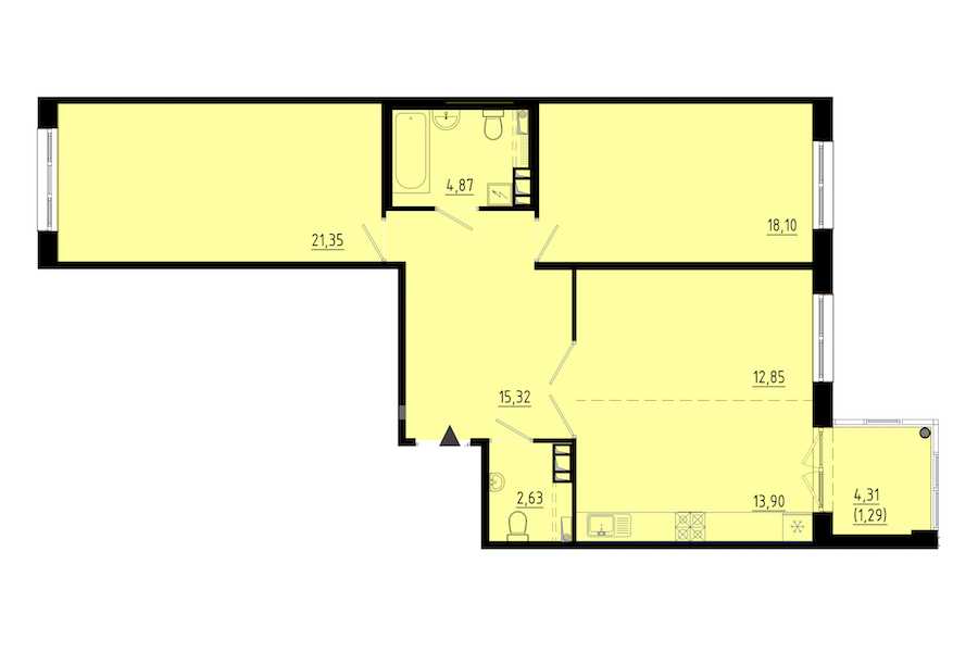 Двухкомнатная квартира в : площадь 89.7 м2 , этаж: 1 – купить в Санкт-Петербурге